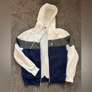 Mens M Soft Zip Up Hoodie White Blue and Gray